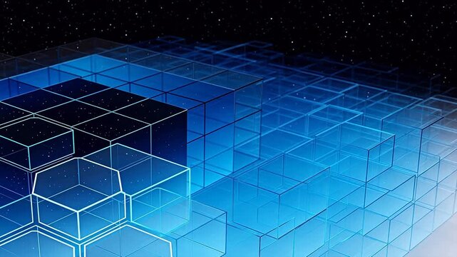 Abstract geometric composition of transparent blue and dark cubes