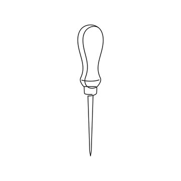 Crafting Awl Tool Line Art: Leatherwork, Punching Holes Outline Vector