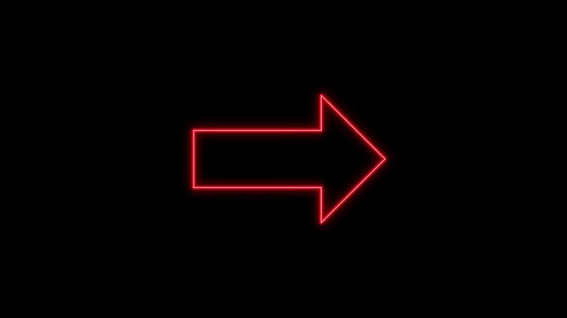 glowing neon red right arrow outline motion graphic on black background