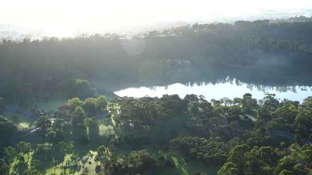 Blue Lake at dawn in Mount Gambier, South Australia, with a dim twilight sky before sunrise