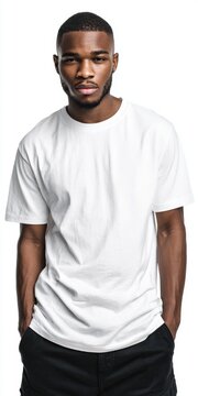 Young black man wearing blank white t-shirt