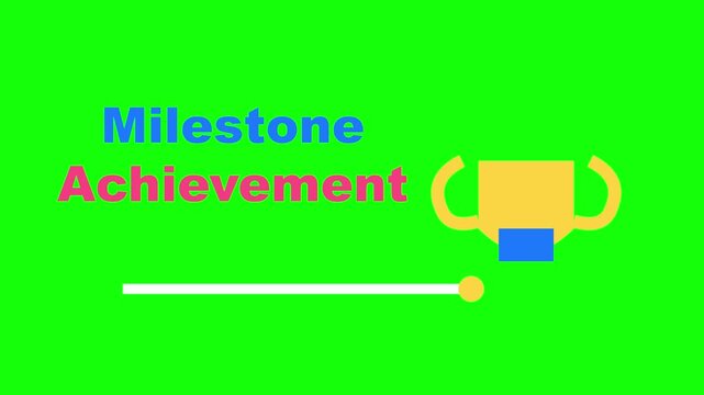 Milestone achievement graphic animation showing gold trophy on green screen