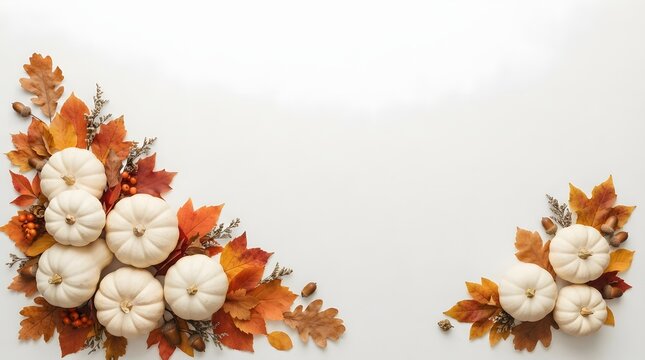 Elegant floral arrangement featuring white cotton flowers and autumnal toned dried foliage on a neutral background
