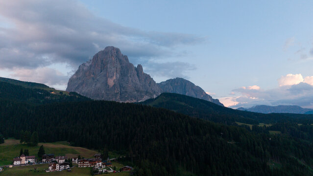 Panoramic view of the village of Selva di Valgardena. South Tyrol, Italy 