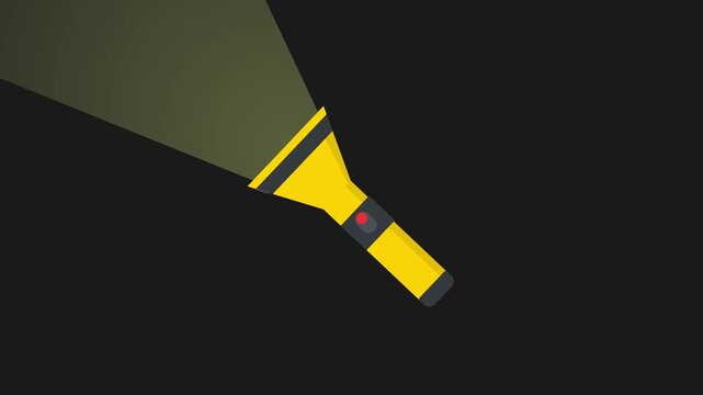 A bright beam of light emanates from a modern yellow flashlight, rendered in a clean flat design style, illuminating a dark, mysterious background.