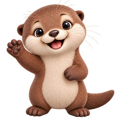 Fototapeta premium Cute Cheerful Otter Mascot Waving with Happy Expression