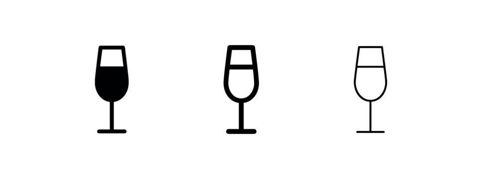 Champagne or Wine Glass Icons for Celebration and Drinks