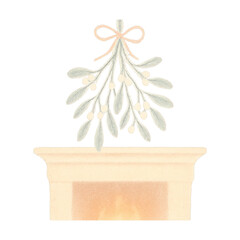 Obraz premium PNG Mistletoe above cozy fireplace