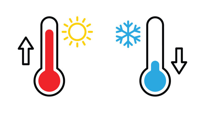 Thermometer temperature up and down icon isolated on white background, modern weather and climate indicator for interface design. 