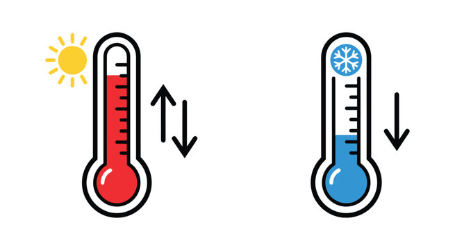 Thermometer temperature up and down icon isolated on white background, modern weather and climate indicator for interface design. 