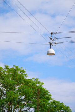 LED streetlamp suspended from cables in Denmark.