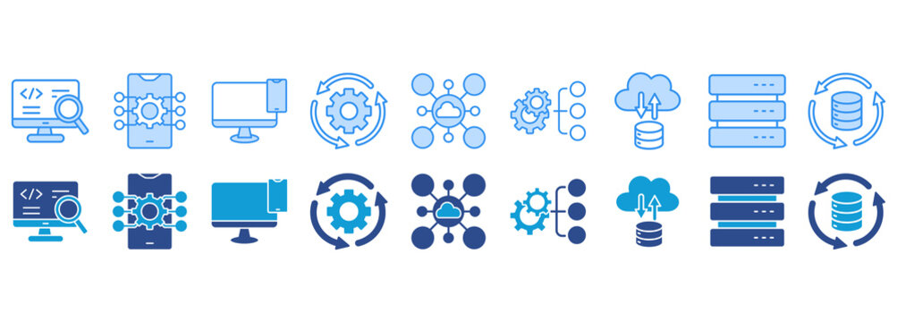 ITIL icon pack dual tone collection set. Electronic and computer vector illustration
