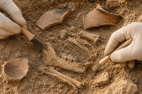 Ancient Animal Bones and Pottery Excavated Together