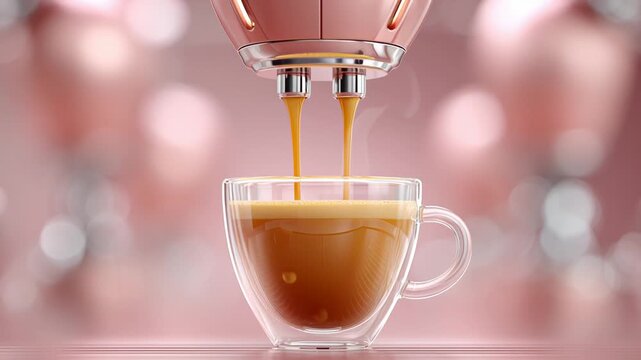 Stylish pink espresso machine brewing coffee in modern kitchen setting