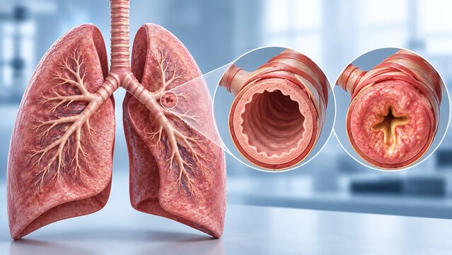 Bronchial asthma with narrowed airway and inflamed bronchial tubes