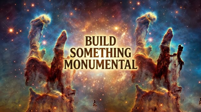 Inspirational Quote Build Something Monumental Over Pillars of Creation Nebula Space Background