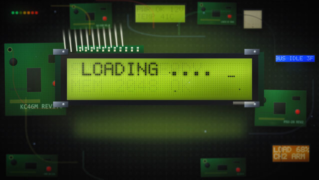 Horizontal Retro Technic LED LCD Loading Screen Circuit Board Animation Loop