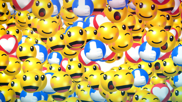 3D Yellow Emoji and Social Media Like Heart Reactions Background Loop