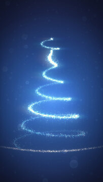 Vertical Glowing Blue Particle Christmas Tree Spiral Animation Loop