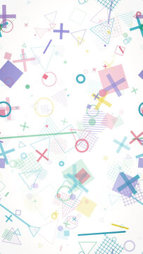 Abstract geometric shapes colorful memphis pattern seamless loop animation vertical
