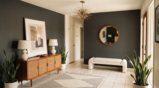 Mid-Century Modern Foyer Interior Design &ndash; Elegant Entryway with Contemporary Details