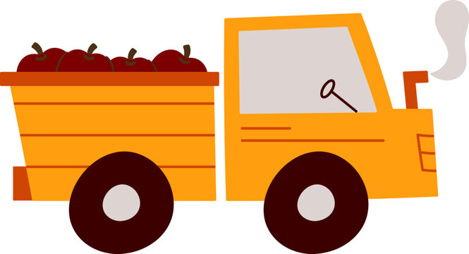Farm Truck bringing apple barn and farm elements clipart illustration 