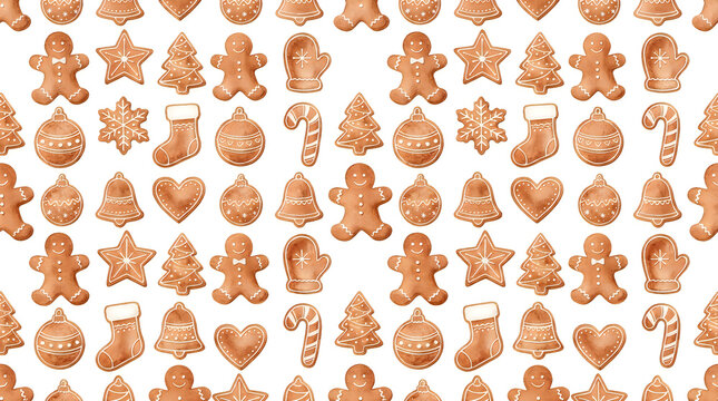 Gingerbread Cookies Pattern, Festive Holiday Treats, Watercolor Style Illustration