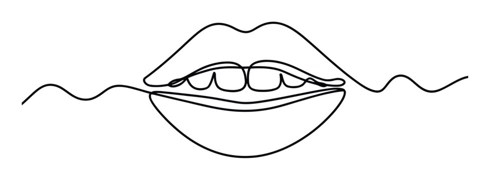 Minimalist single line of human lips and teeth