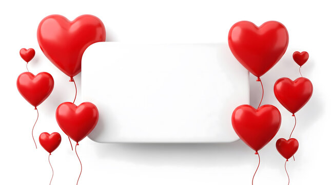 Heart shaped balloons on white background for Valentine's Day