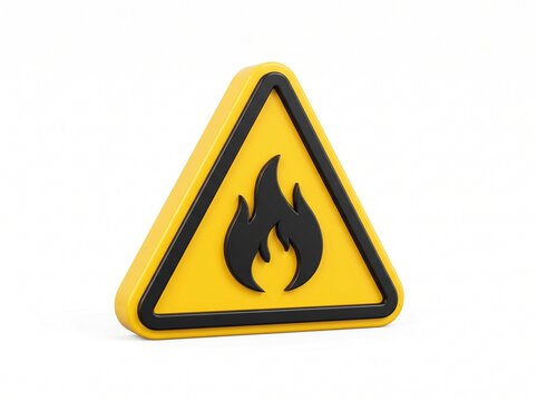 Yellow Triangular Flammable Material Hazard Warning Symbol Isolated on White Background for Safety and Industrial Risk Communication