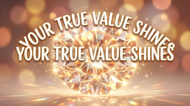 Inspirational Quote Your True Value Shines with Sparkling Diamond Background