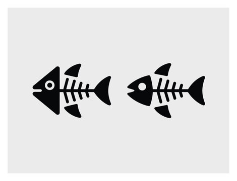Two minimalist black fish skeleton on a light gray background