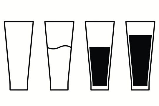 Four glasses showing different levels of liquid filling