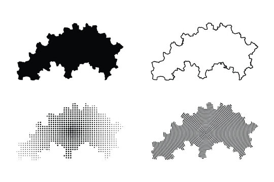 Four different artistic variations of the belgorod oblast map silhouette