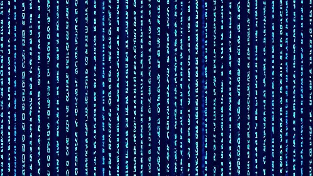 Abstract blue binary code digits with varying brightness on a dark background
