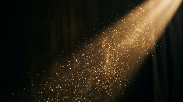 Dust particles drifting in light beam in dark room