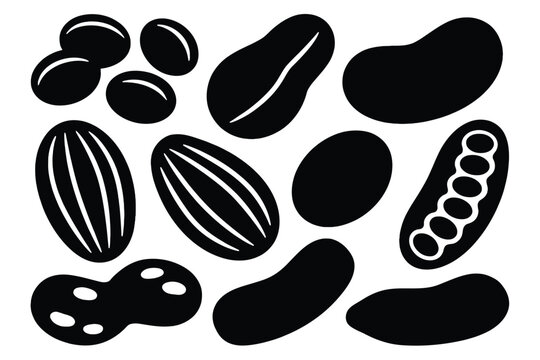 Collection of various beans and legumes silhouette