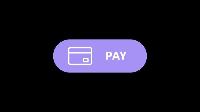 Pay button with credit card icon and mouse cursor clicking on purple background