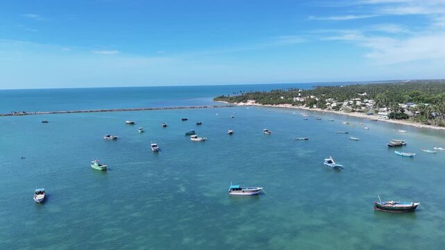Aerial View of Fishing Boats at Pamban Harbour Rameswaram Tamil Nadu India