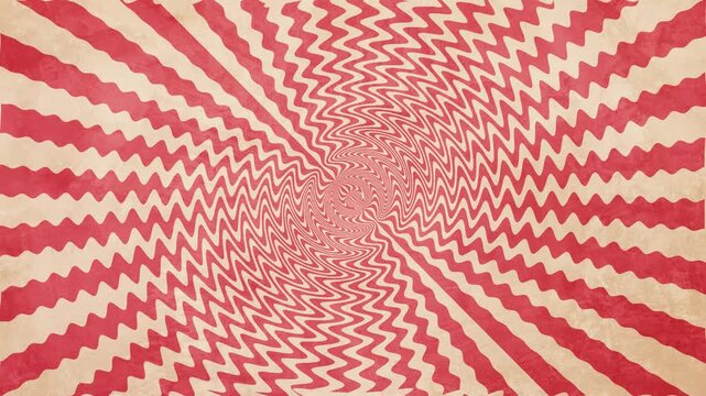 Vintage Hypnotic Wavy Spiral Sunburst Loop Background for Retro Video Overlay