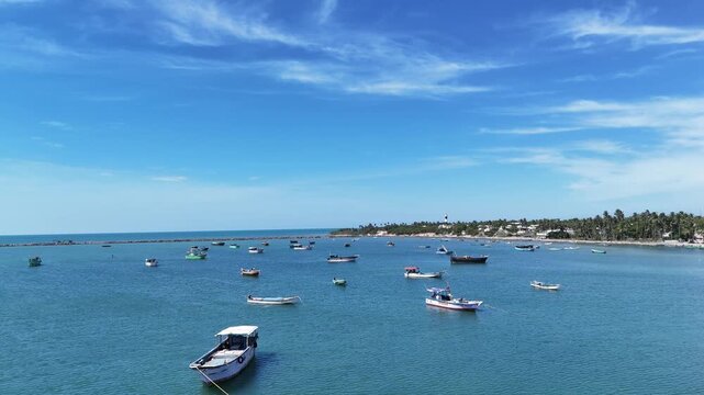 Aerial View of Fishing Boats at Pamban Harbour Rameswaram Tamil Nadu India