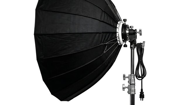Professional photography studio lighting softbox on a metal stand isolated on white background
