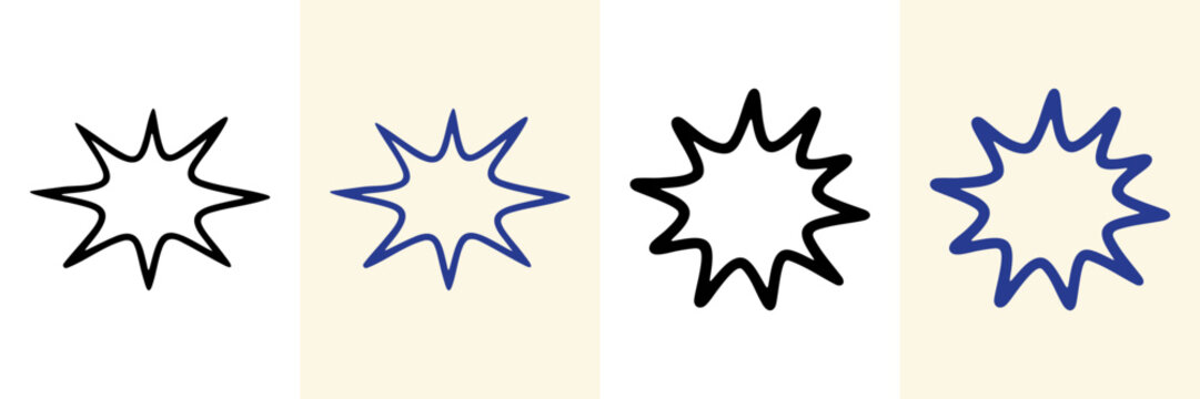 Explosion And Burst Shapes Hand Drawn Doodle Icon Set. Visual Symbols Representing Bursts And Explosions Sketch Symbol Collection. Comics, Advertising, And Graphic Design. Isolated Vector Illustration