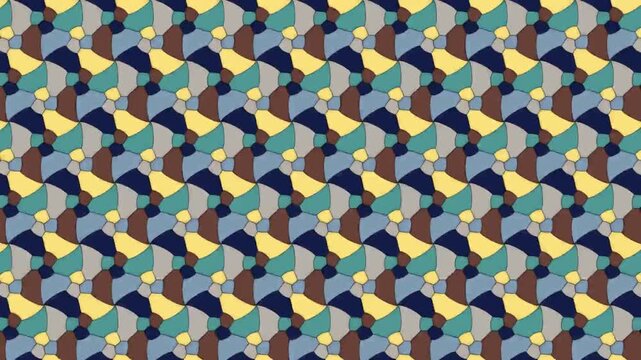 Interlocking Tessellation Trading Colors Around Every Rotation Center, Geometric Motion Background Seamless Loop in soft indigo tones