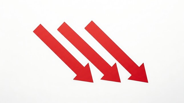 Three red arrows pointing down on white background representing decline or negative trend