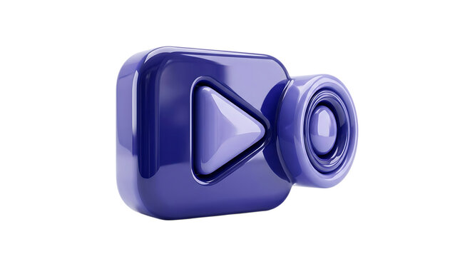 Glossy 3d purple video camera icon isolated on transparent background