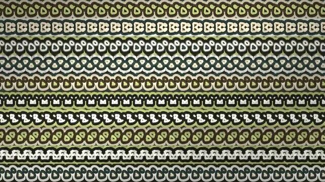 Seven Frieze Symmetry Groups Relaying Across Stacked Ornament Registers Geometric Border Seamless Loop in bright green tones