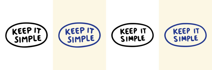 Obraz premium Keep It Simple Phrase Hand Drawn Doodle Icon Set. Motivational And Productivity Reminder Sketch Symbol Collection. Business And Self-Help Design Elements. Isolated Vector Illustration