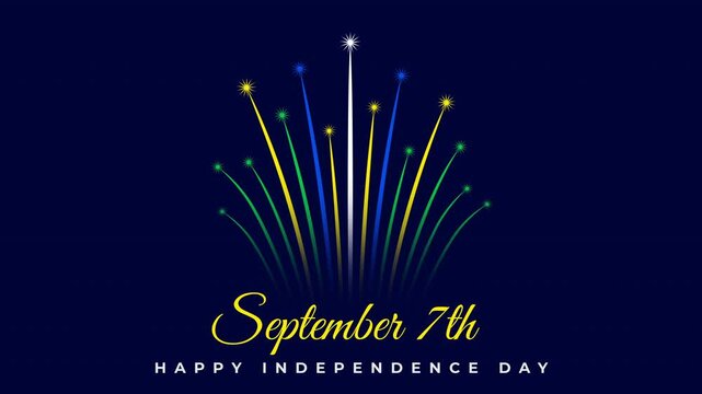 September 7, brazil independence day. Brazilian colorful fireworks flag on abstract blue night sky. National holiday september 7th independence day of brazil. Banner, 2D animation, seamless loop