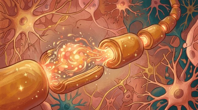 Neural Network Synapse Connection Illustration Representing Brain Activity and Human Cognition